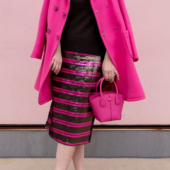 NWT Crew Brown/Pink Striped Sequin Pencil Skirt 00